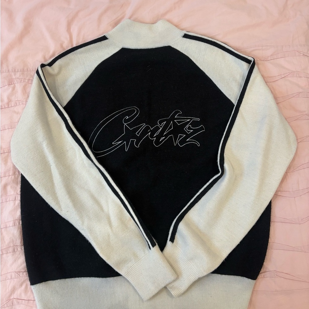 Corteiz black and Cream Zip-Up Sweater